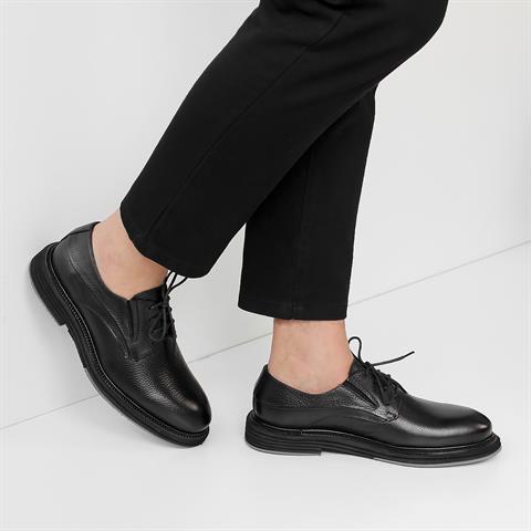 Erkek Siyah Bağcıklı Deri Günlük Ayakkabı