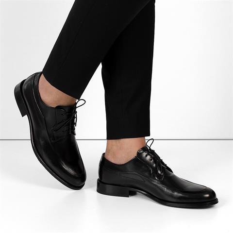Erkek Siyah Bağcıklı Deri Klasik Ayakkabı