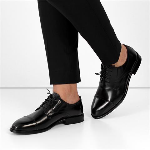 Erkek Siyah Bağcıklı Deri Klasik Ayakkabı
