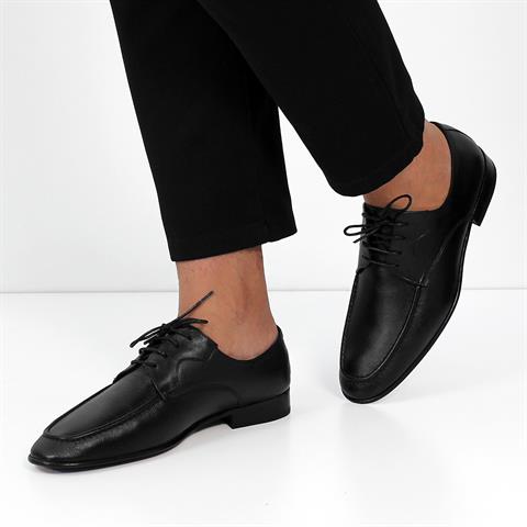 Erkek Siyah Kösele Bağcıklı Deri Klasik Ayakkabı
