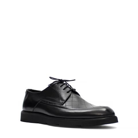 Erkek Siyah Bağcıklı Kalın Tabanlı Deri Günlük Ayakkabı