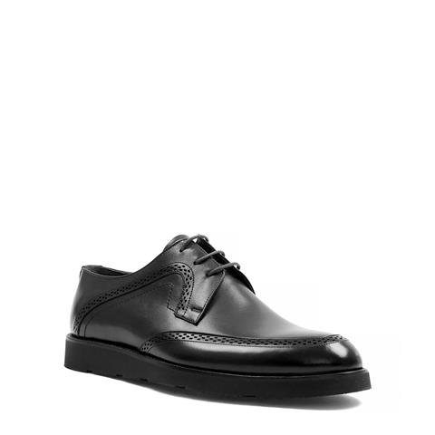 Erkek Siyah Bağcıklı Kalın Tabanlı Deri Günlük Ayakkabı