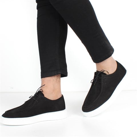 Erkek Siyah Bağcıklı Nubuk Deri Günlük Ayakkabı