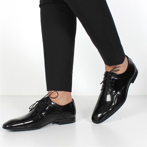 Erkek Siyah Bağcıklı Rugan Deri Klasik Ayakkabı