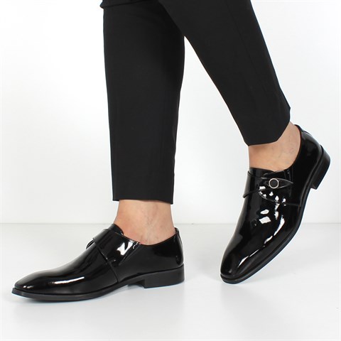 Erkek Siyah Tokalı Rugan Deri Klasik Ayakkabı