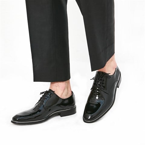 Erkek Siyah Bağcıklı Rugan Deri Klasik Ayakkabı