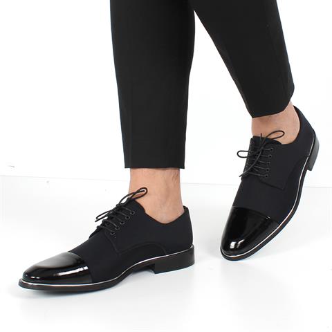 Erkek Siyah Bağcıklı Saten Klasik Ayakkabı