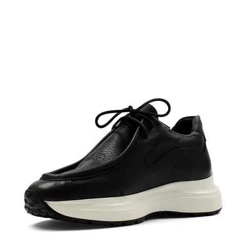 Erkek Siyah Bağcıklı Kalın Tabanlı Deri Sneaker