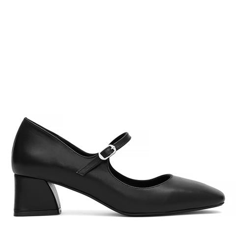 Kadın Siyah İnce Bantlı Deri Topuklu Klasik Ayakkabı