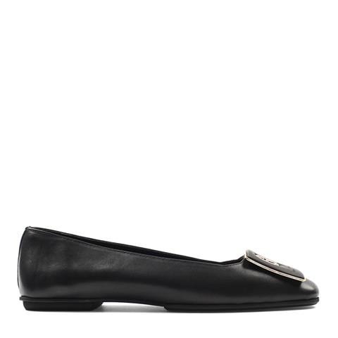 Kadın Siyah Tokalı Deri Babet