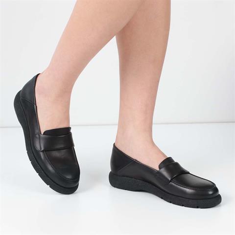 Kadın Siyah Deri Loafer