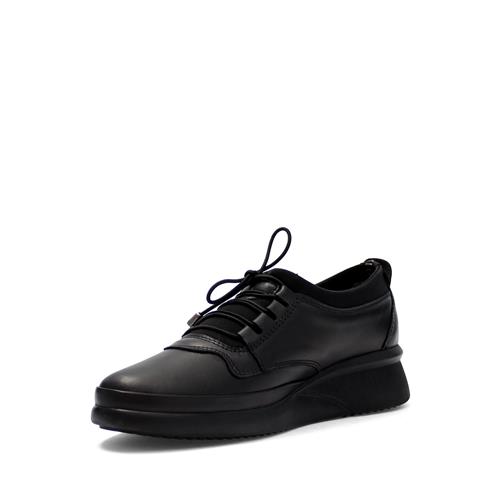 Kadın Siyah Bağcıklı Dolgu Topuklu Deri Ayakkabı