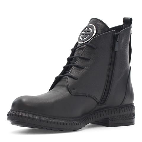 Kadın Siyah Fermuarlı Tokalı Deri Bot