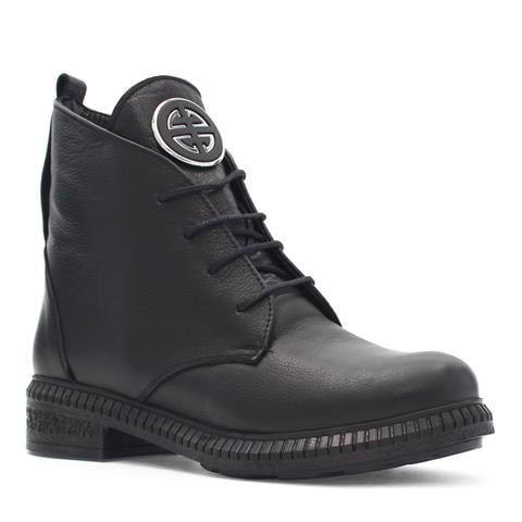 Kadın Siyah Fermuarlı Tokalı Deri Bot