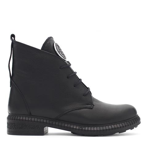 Kadın Siyah Fermuarlı Tokalı Deri Bot