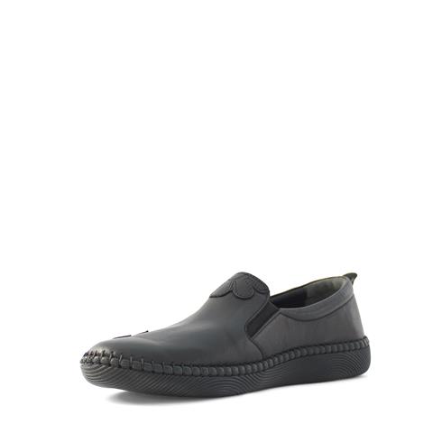 Kadın Siyah Lastikli Çiçek Desenli Deri Ayakkabı