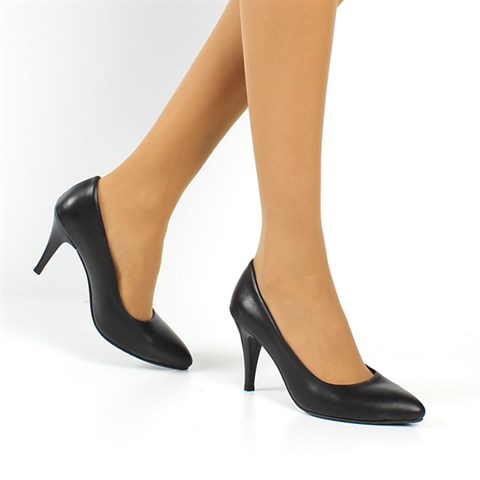Kadın Siyah İnce Topuklu Deri Stiletto