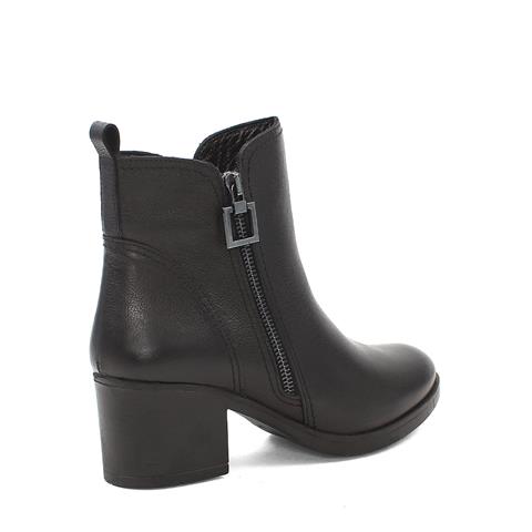 Kadın Siyah Çift Fermuarlı Kalın Topuklu Deri Bot