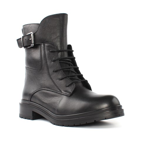 Kadın Siyah Fermuarlı Tokalı Deri Bot