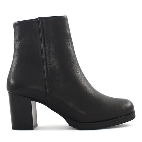 Kadın Siyah Fermuarlı Kalın Topuklu Deri Bot
