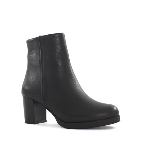 Kadın Siyah Fermuarlı Kalın Topuklu Deri Bot