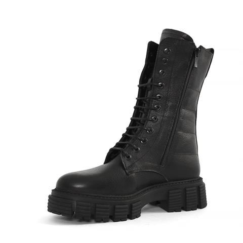 Kadın Siyah Fermuarlı Kalın Tabanlı Deri Postal Bot