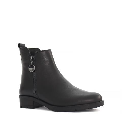 Kadın Siyah Çift Fermuarlı Deri Bot