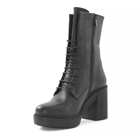 Kadın Siyah Fermuarlı Kalın Topuklu Deri Bot