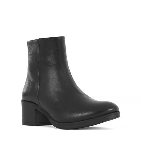 Kadın Siyah Fermuarlı Kalın Topuklu Deri Bot