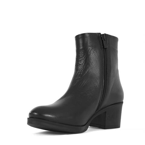 Kadın Siyah Fermuarlı Kalın Topuklu Deri Bot