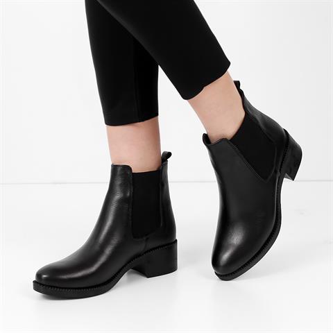 Kadın Siyah Kalın Tabanlı Deri Chelsea Bot