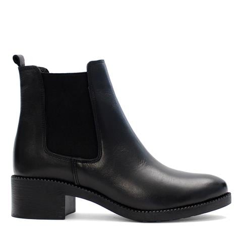 Kadın Siyah Kalın Tabanlı Deri Chelsea Bot