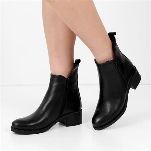Kadın Siyah Çift Fermuarlı Deri Bot