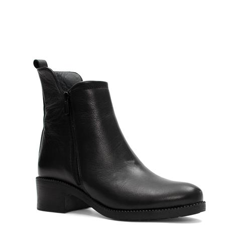 Kadın Siyah Çift Fermuarlı Deri Bot