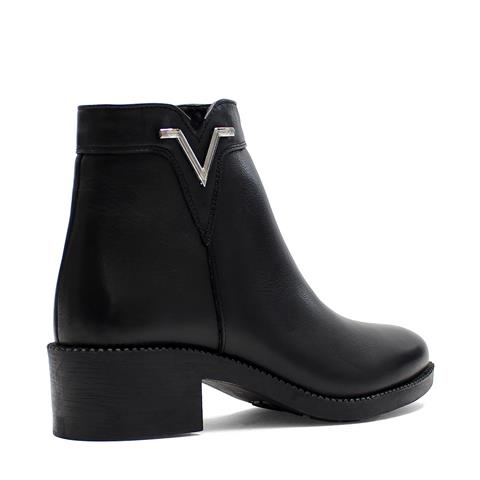 Kadın Siyah Fermuarlı Kalın Topuklu Deri Bot