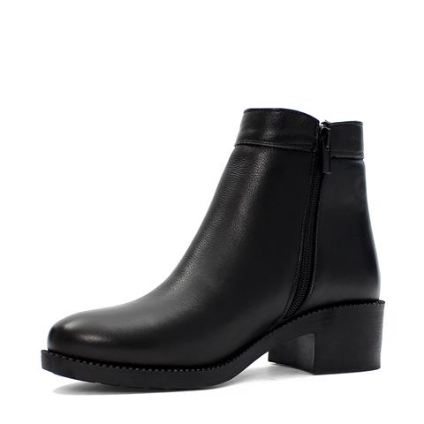 Kadın Siyah Fermuarlı Kalın Topuklu Deri Bot