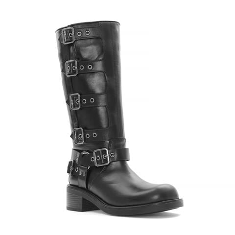 Kadın Siyah Tokalı Deri Çizme