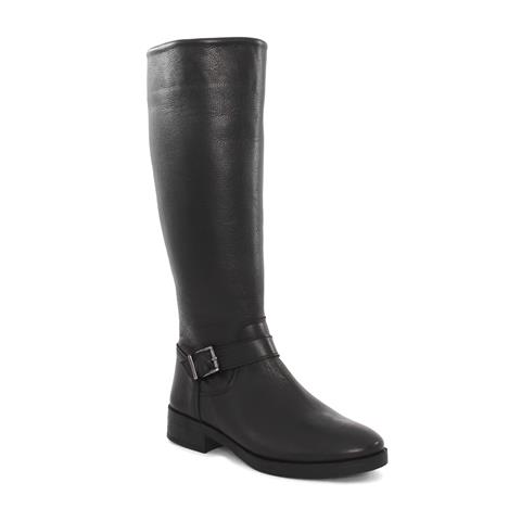 Kadın Siyah Fermuarlı Tokalı Deri Çizme