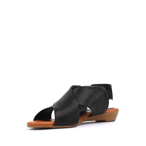 Kadın Siyah Arkası Lastikli Çapraz Bantlı Deri Sandalet