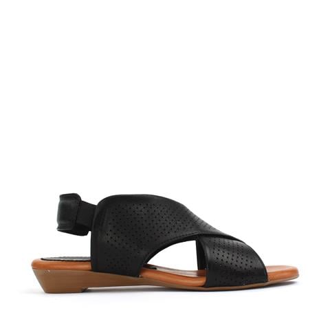 Kadın Siyah Arkası Lastikli Çapraz Bantlı Deri Sandalet