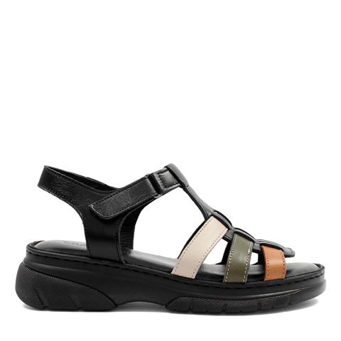 Kadın Siyah Bilekten Cırt Cırtlı Gladyatör Sandalet