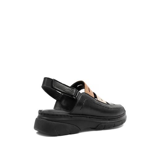 Kadın Siyah Bilekten Cırt Cırtlı Deri Sandalet