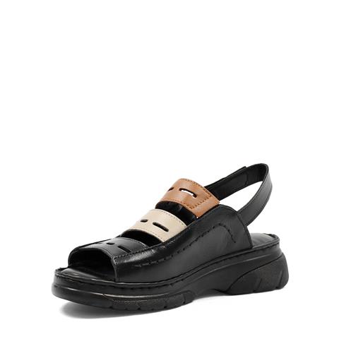 Kadın Siyah Bilekten Cırt Cırtlı Deri Sandalet