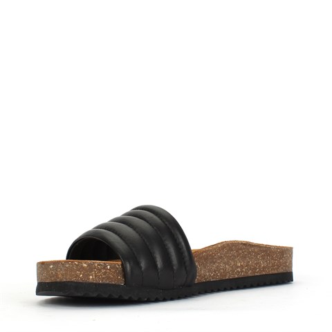 Kadın Siyah Dikişli Rahat Deri Terlik