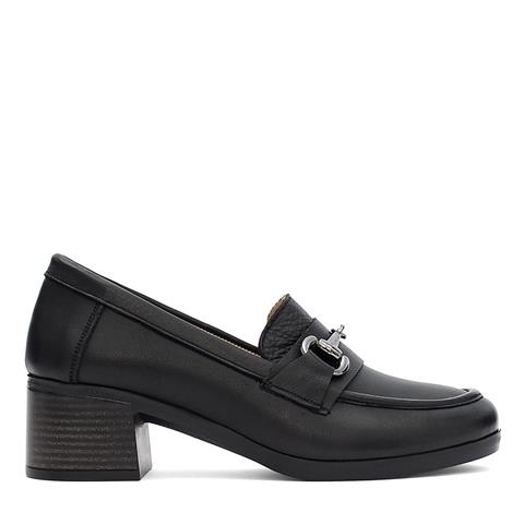 Kadın Siyah Tokalı Deri Klasik Ayakkabı