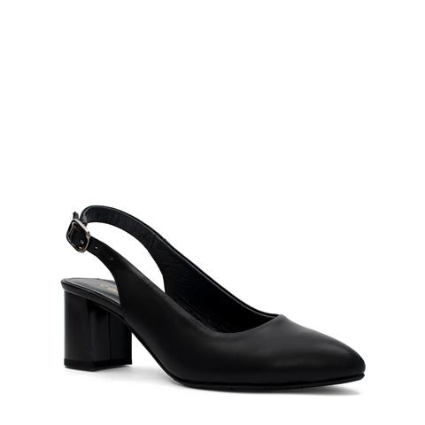 Kadın Siyah Kalın Topuklu Deri Klasik Ayakkabı