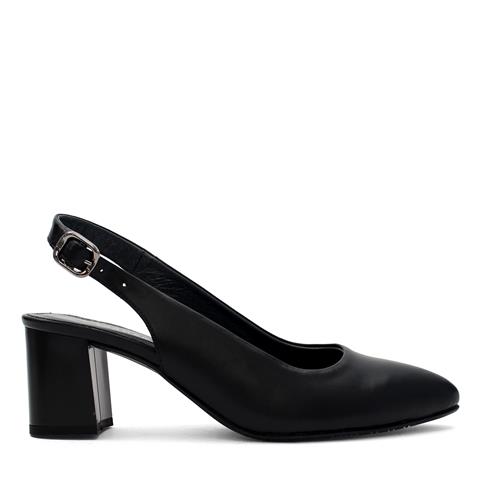 Kadın Siyah Kalın Topuklu Deri Klasik Ayakkabı