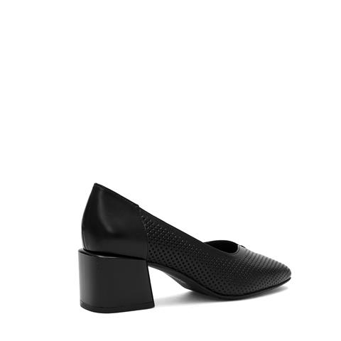 Kadın Siyah Kalın Topuklu Deri Klasik Ayakkabı