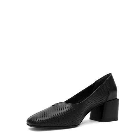 Kadın Siyah Kalın Topuklu Deri Klasik Ayakkabı