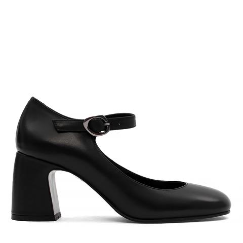 Kadın Siyah Kalın Topuklu Deri Klasik Ayakkabı